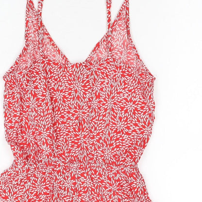 H&M Womens Red Geometric Viscose Playsuit One-Piece Size 8 Pullover