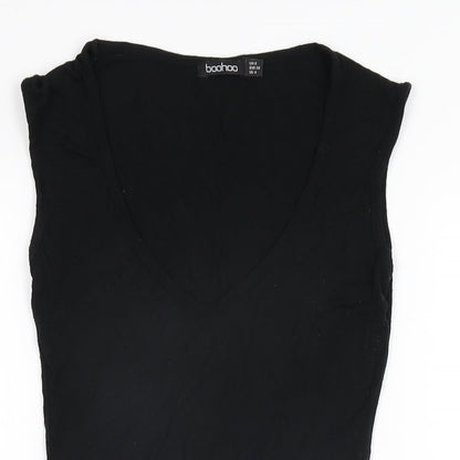 Boohoo Womens Black Viscose Bodysuit One-Piece Size 8 Snap