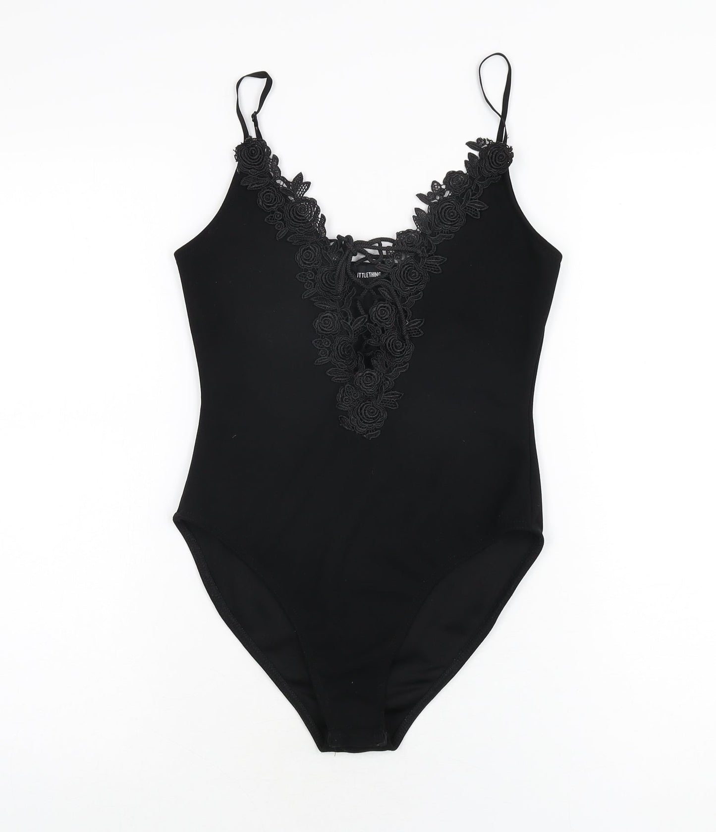 PRETTYLITTLETHING Womens Black Polyester Bodysuit One-Piece Size 6 Snap