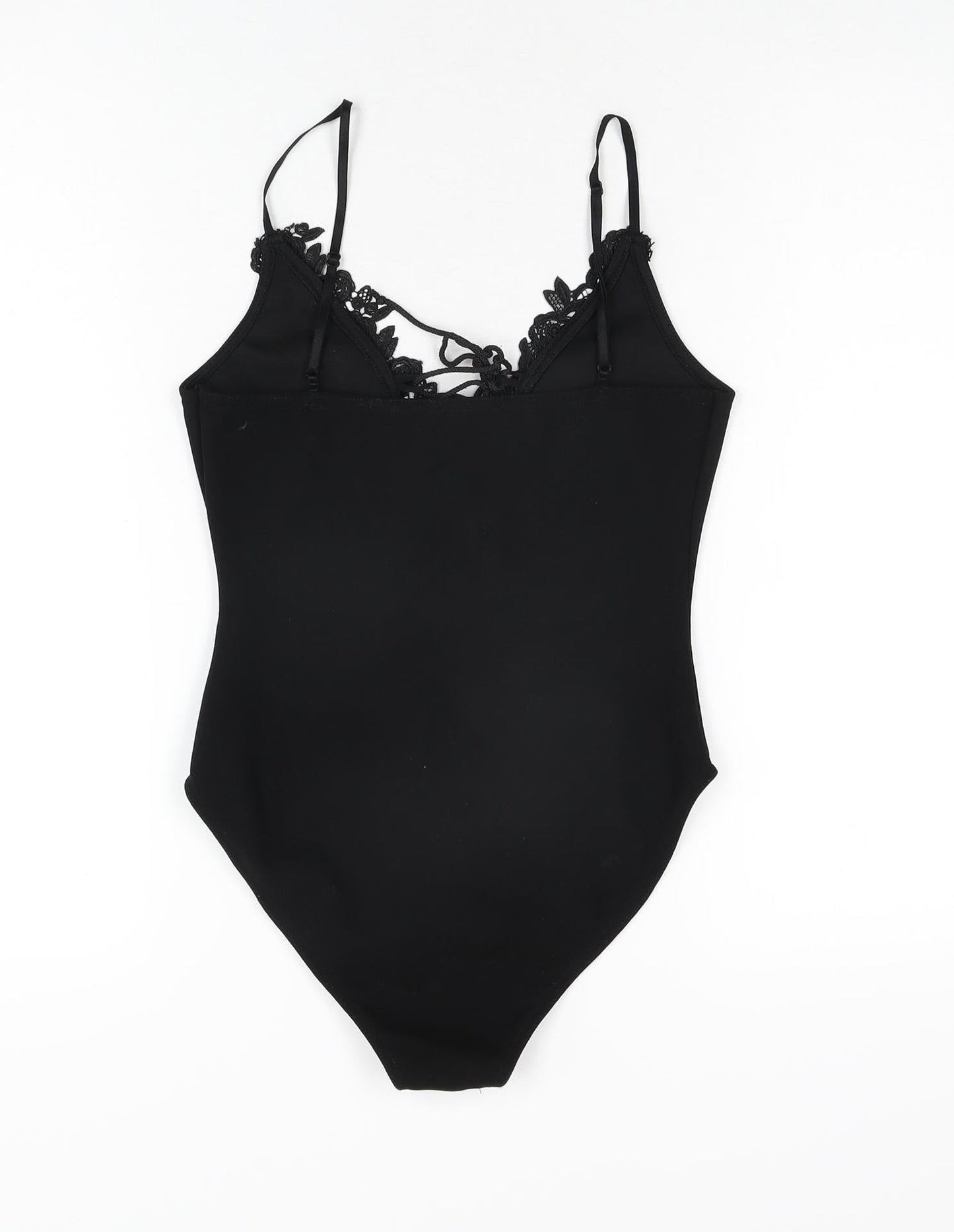 PRETTYLITTLETHING Womens Black Polyester Bodysuit One-Piece Size 6 Snap