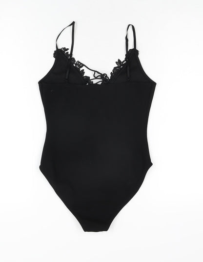 PRETTYLITTLETHING Womens Black Polyester Bodysuit One-Piece Size 6 Snap