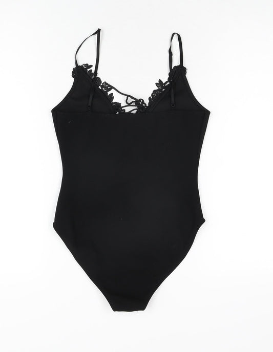 PRETTYLITTLETHING Womens Black Polyester Bodysuit One-Piece Size 6 Snap