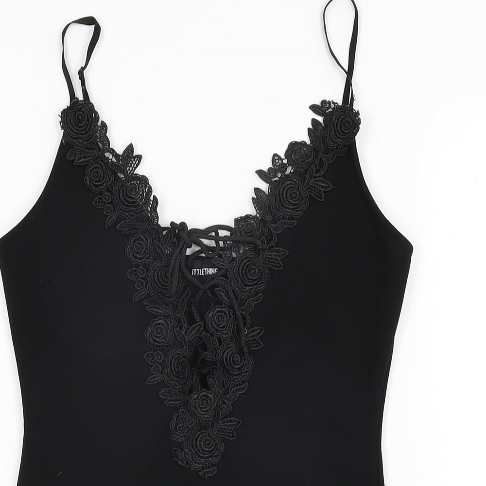 PRETTYLITTLETHING Womens Black Polyester Bodysuit One-Piece Size 6 Snap