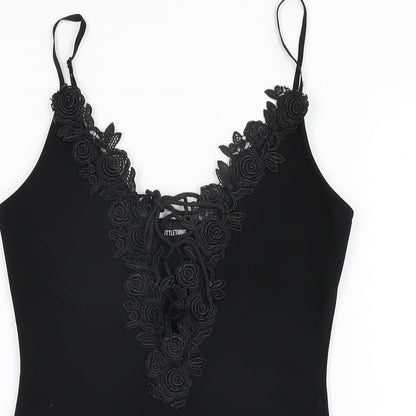 PRETTYLITTLETHING Womens Black Polyester Bodysuit One-Piece Size 6 Snap