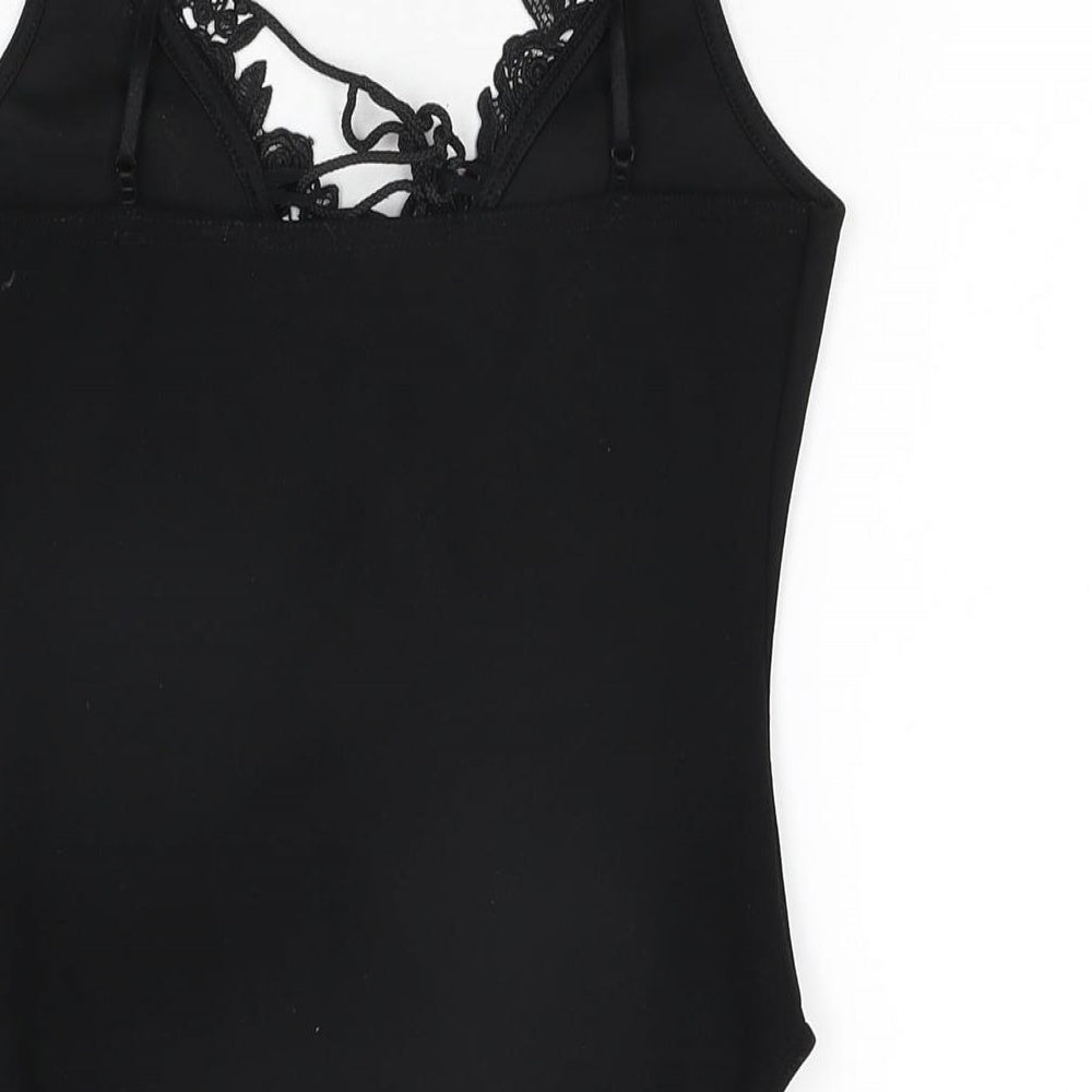 PRETTYLITTLETHING Womens Black Polyester Bodysuit One-Piece Size 6 Snap