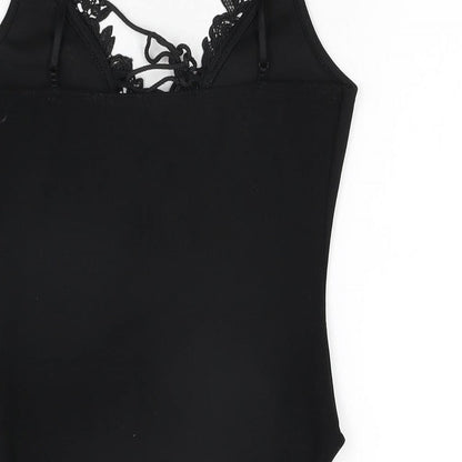 PRETTYLITTLETHING Womens Black Polyester Bodysuit One-Piece Size 6 Snap