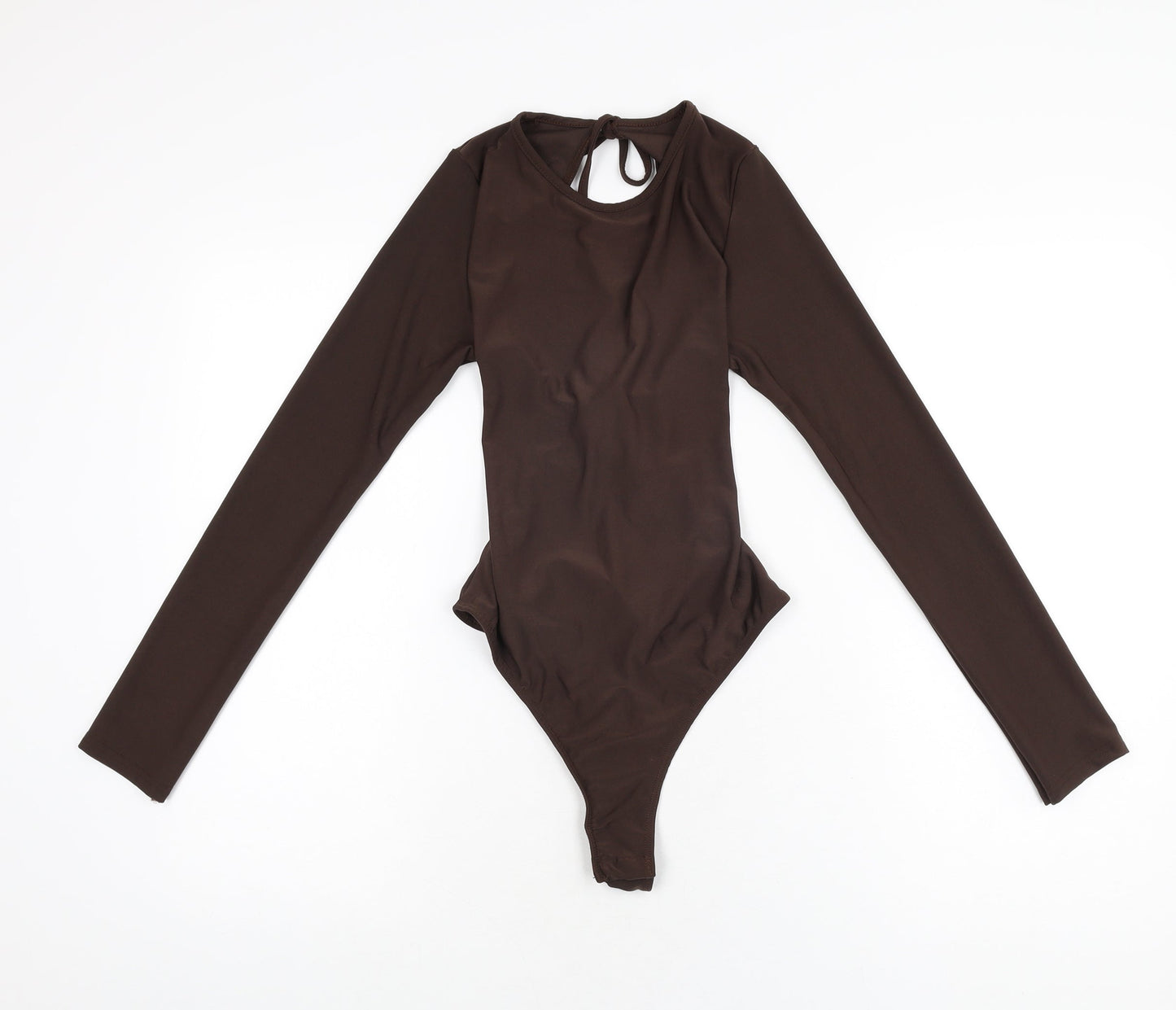 PRETTYLITTLETHING Womens Brown Polyester Bodysuit One-Piece Size 10 Tie