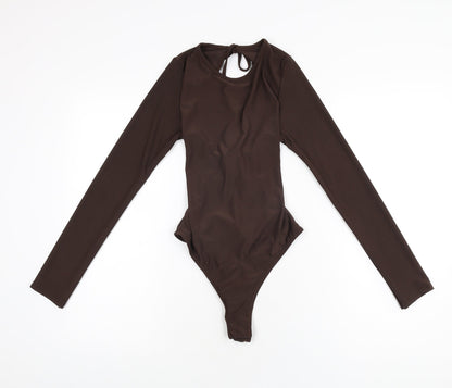 PRETTYLITTLETHING Womens Brown Polyester Bodysuit One-Piece Size 10 Tie
