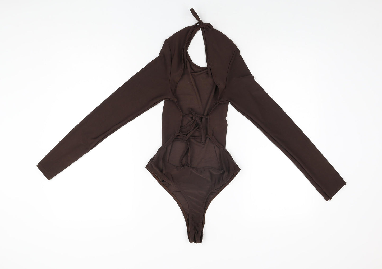 PRETTYLITTLETHING Womens Brown Polyester Bodysuit One-Piece Size 10 Tie