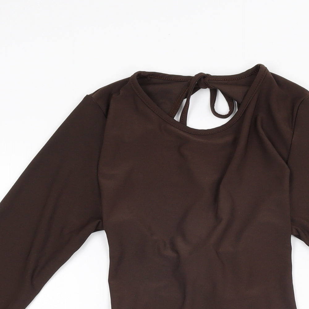 PRETTYLITTLETHING Womens Brown Polyester Bodysuit One-Piece Size 10 Tie