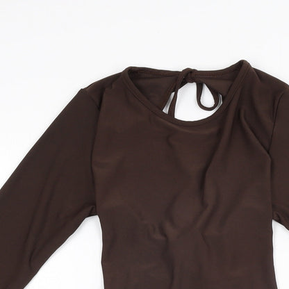 PRETTYLITTLETHING Womens Brown Polyester Bodysuit One-Piece Size 10 Tie