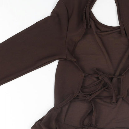 PRETTYLITTLETHING Womens Brown Polyester Bodysuit One-Piece Size 10 Tie