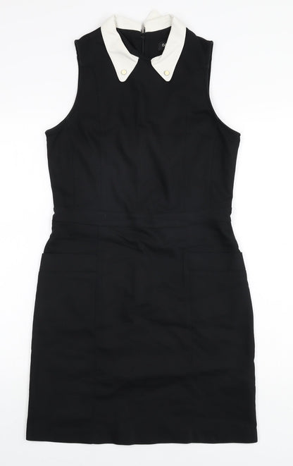 Oasis Womens Black Cotton A-Line Size 12 Collared Zip
