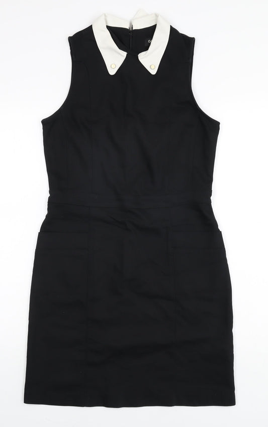 Oasis Womens Black Cotton A-Line Size 12 Collared Zip