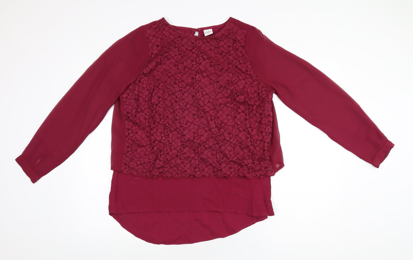 Cotton Traders Womens Red Cotton Basic Blouse Size 12 Round Neck