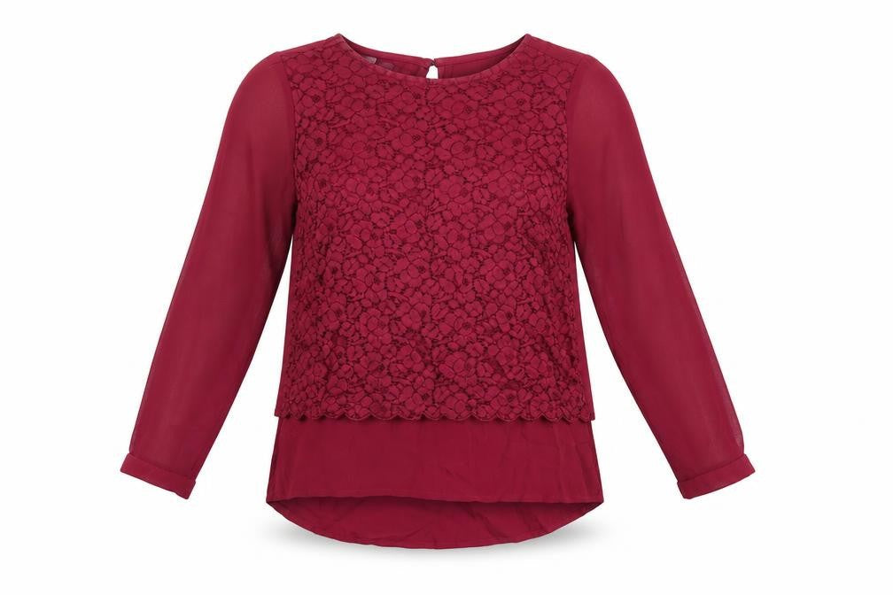 Cotton Traders Womens Red Cotton Basic Blouse Size 12 Round Neck