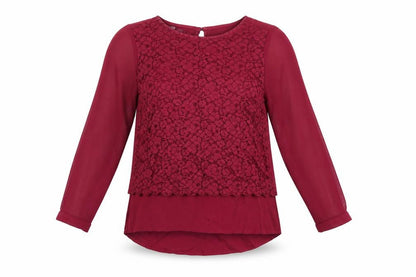 Cotton Traders Womens Red Cotton Basic Blouse Size 12 Round Neck