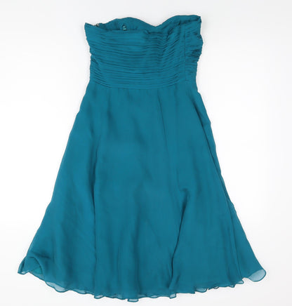 Coast Womens Blue Silk A-Line Size 8 Off the Shoulder Zip