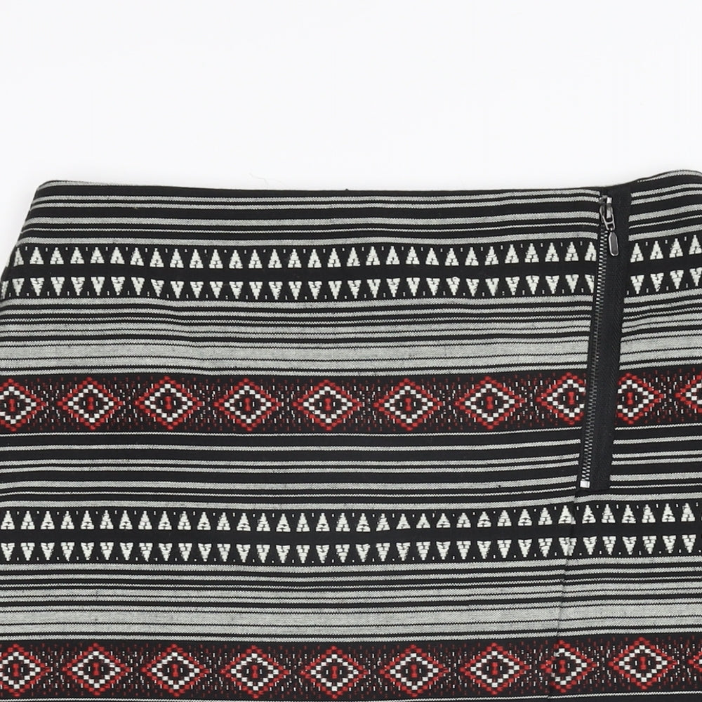 Marks and Spencer Womens Black Geometric Polyester A-Line Skirt Size 10 Zip