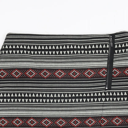 Marks and Spencer Womens Black Geometric Polyester A-Line Skirt Size 10 Zip