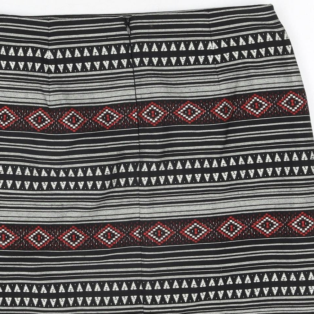 Marks and Spencer Womens Black Geometric Polyester A-Line Skirt Size 10 Zip