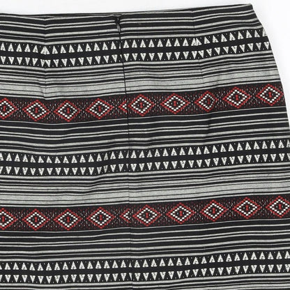 Marks and Spencer Womens Black Geometric Polyester A-Line Skirt Size 10 Zip