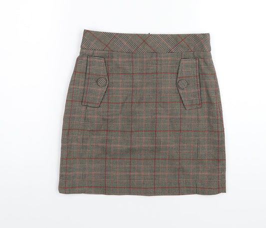 NEXT Womens Multicoloured Plaid Polyester A-Line Skirt Size 6 Zip