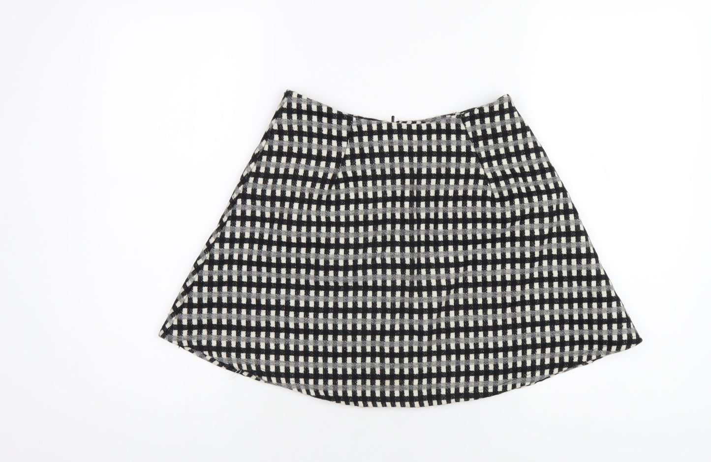 ASOS Womens Black Check Polyester A-Line Skirt Size 8 Zip