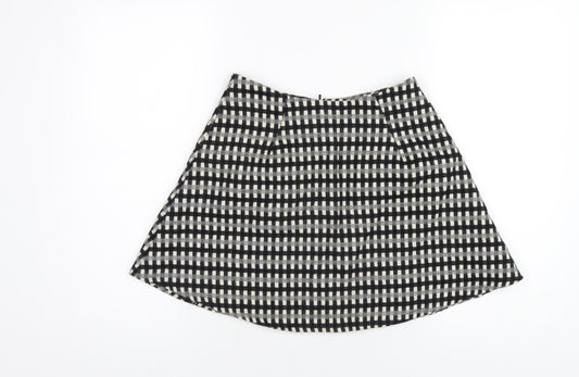 ASOS Womens Black Check Polyester A-Line Skirt Size 8 Zip