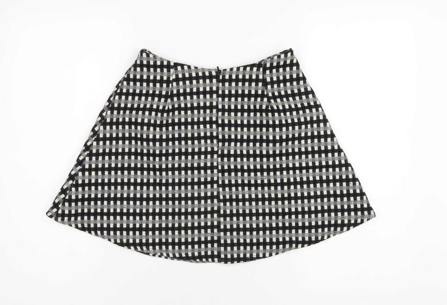ASOS Womens Black Check Polyester A-Line Skirt Size 8 Zip