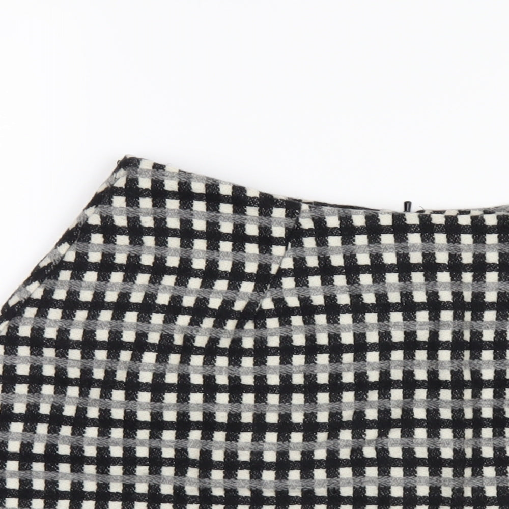 ASOS Womens Black Check Polyester A-Line Skirt Size 8 Zip