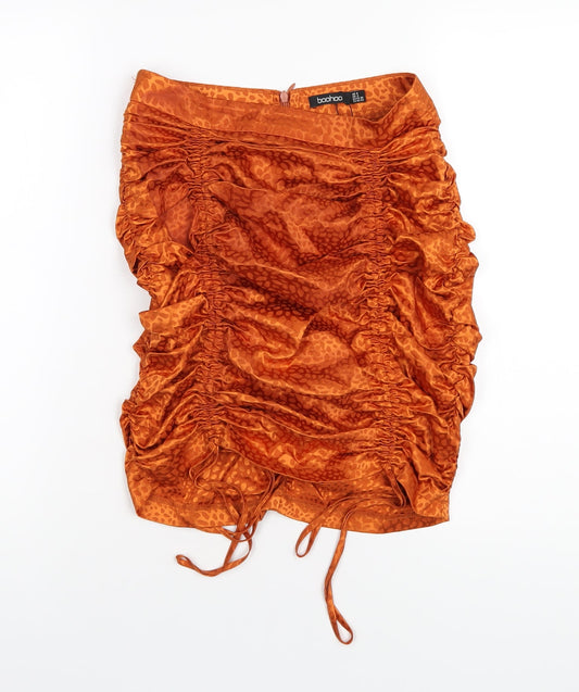 Boohoo Womens Orange Polyester Mini Skirt Size 8 Zip - Ruched