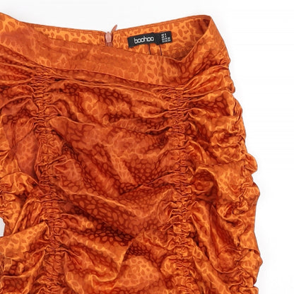 Boohoo Womens Orange Polyester Mini Skirt Size 8 Zip - Ruched