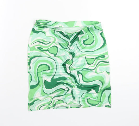 Boohoo Womens Green Geometric Polyester Mini Skirt Size 10 - Ruched