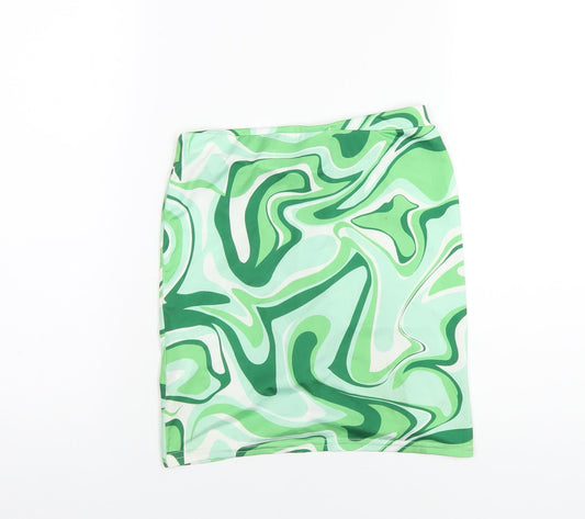 Boohoo Womens Green Geometric Polyester Mini Skirt Size 10 - Ruched