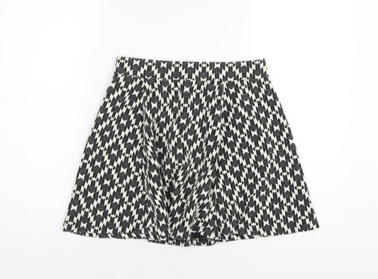 NEXT Womens Black Geometric Cotton A-Line Skirt Size 10