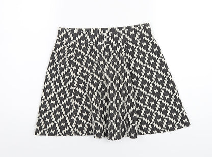 NEXT Womens Black Geometric Cotton A-Line Skirt Size 10
