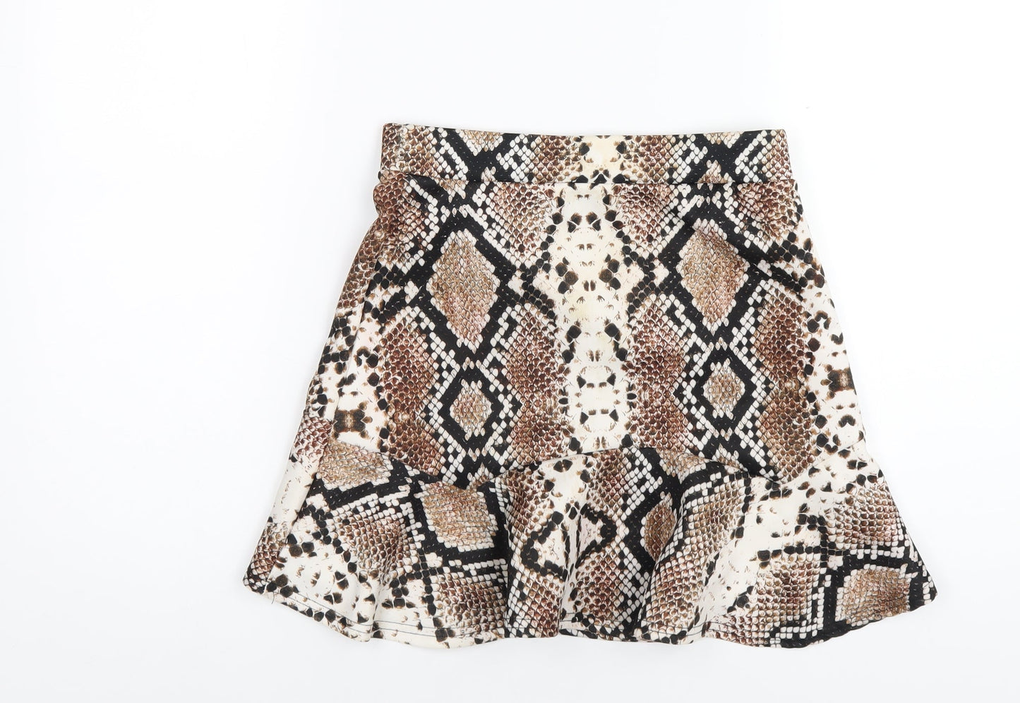 PRETTYLITTLETHING Womens Brown Animal Print Polyester Trumpet Skirt Size 10 - Snake Print