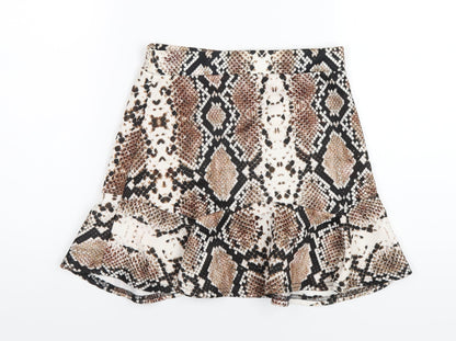 PRETTYLITTLETHING Womens Brown Animal Print Polyester Trumpet Skirt Size 10 - Snake Print