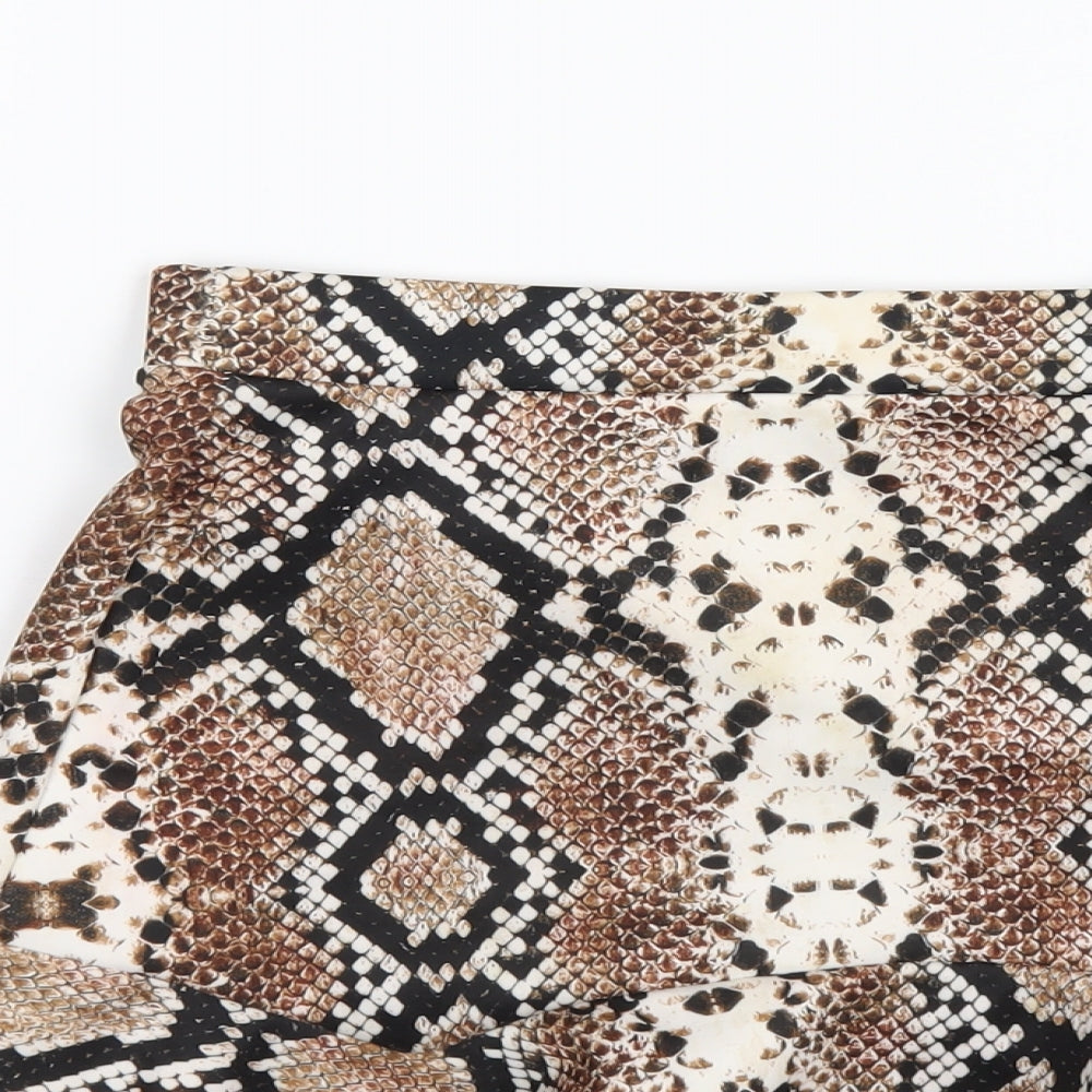 PRETTYLITTLETHING Womens Brown Animal Print Polyester Trumpet Skirt Size 10 - Snake Print