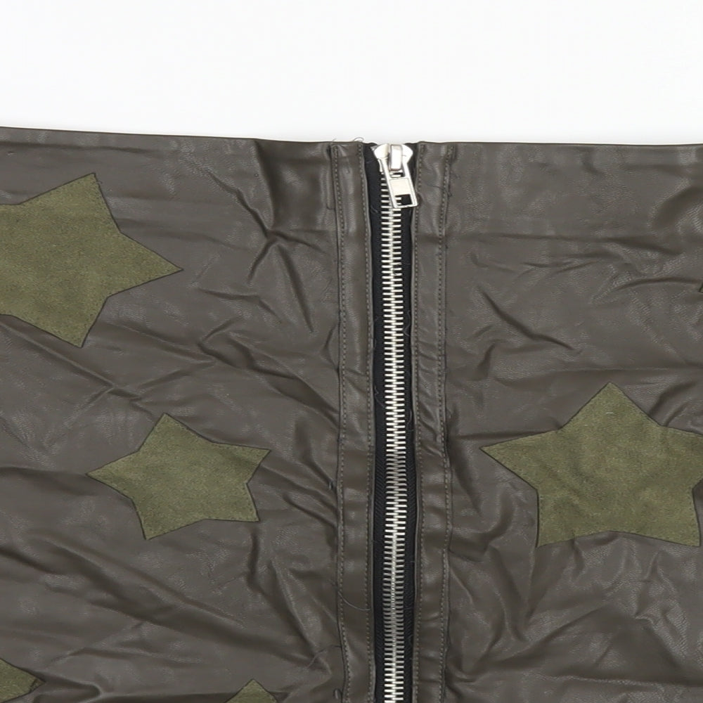 Dance & Marvel Womens Green Geometric Rayon A-Line Skirt Size M Zip