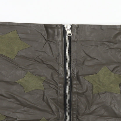 Dance & Marvel Womens Green Geometric Rayon A-Line Skirt Size M Zip