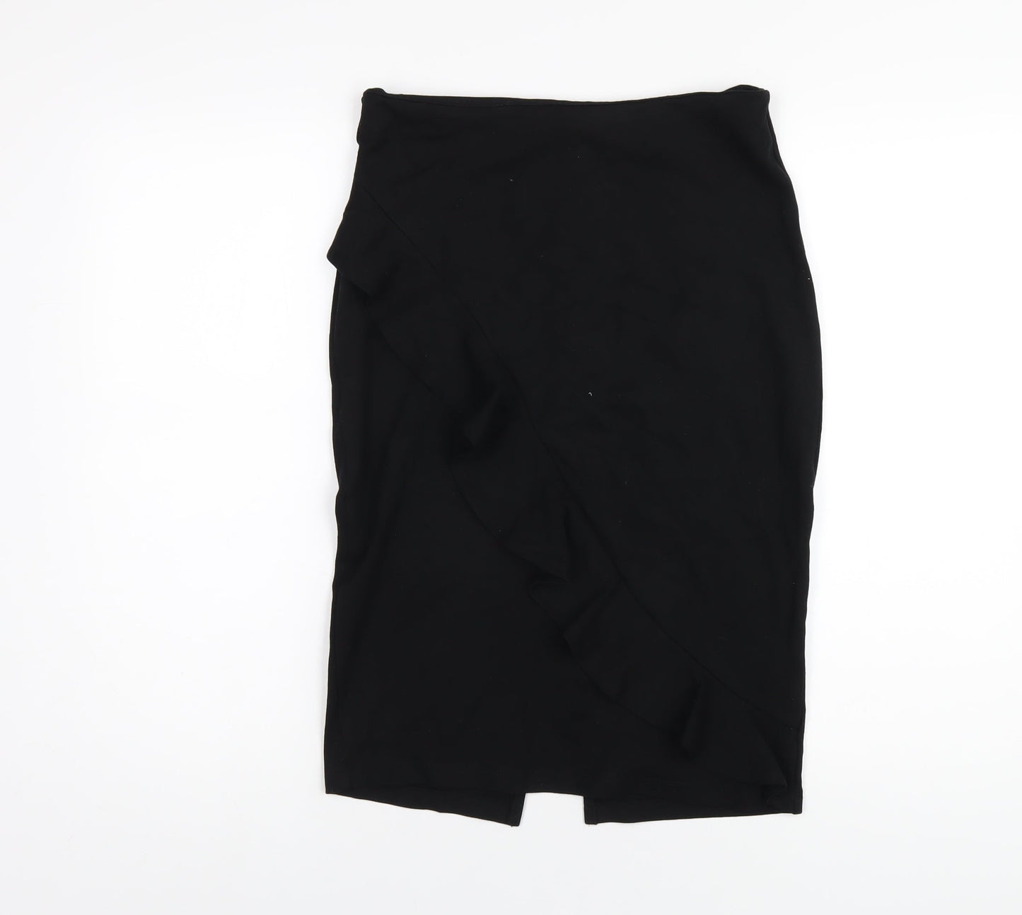 Marks and Spencer Womens Black Viscose Straight & Pencil Skirt Size 10 Zip - Ruffle