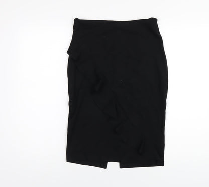 Marks and Spencer Womens Black Viscose Straight & Pencil Skirt Size 10 Zip - Ruffle