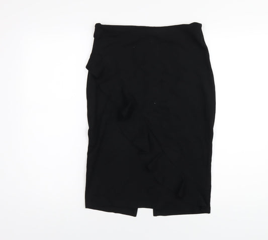 Marks and Spencer Womens Black Viscose Straight & Pencil Skirt Size 10 Zip - Ruffle