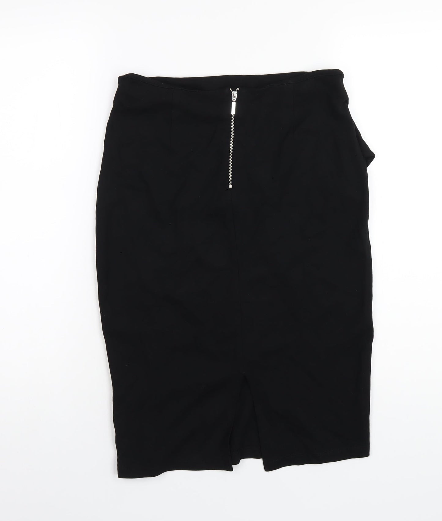 Marks and Spencer Womens Black Viscose Straight & Pencil Skirt Size 10 Zip - Ruffle