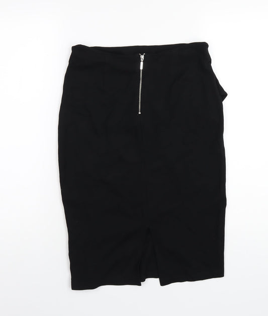 Marks and Spencer Womens Black Viscose Straight & Pencil Skirt Size 10 Zip - Ruffle