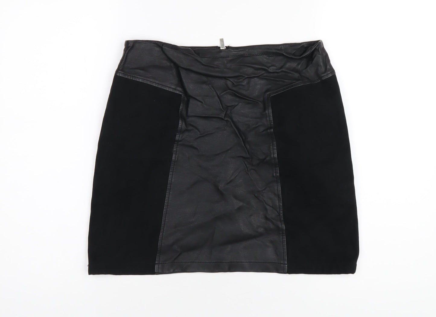Oasis Womens Black Polyurethane A-Line Skirt Size 10 Zip