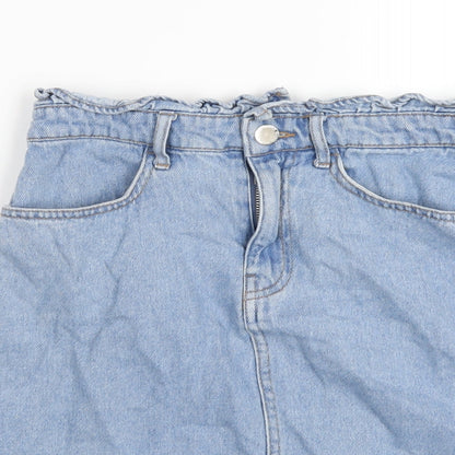 H&M Womens Blue Cotton A-Line Skirt Size 8 Zip - Paperbag Waist