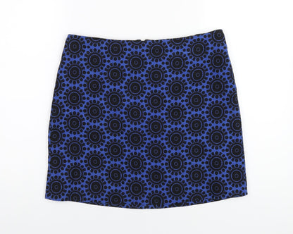 Marks and Spencer Womens Blue Geometric Cotton A-Line Skirt Size 12 Zip